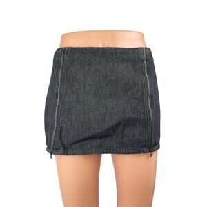 Miaou Women's Black Front Zip Mini Fitted Bodycon Pencil Denim Jeans Skirt Sz S